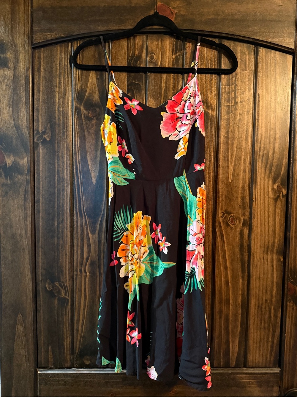 XS Old Navy Floral Spaghetti Strap Summer Dress - Black with Multicolor Flowers